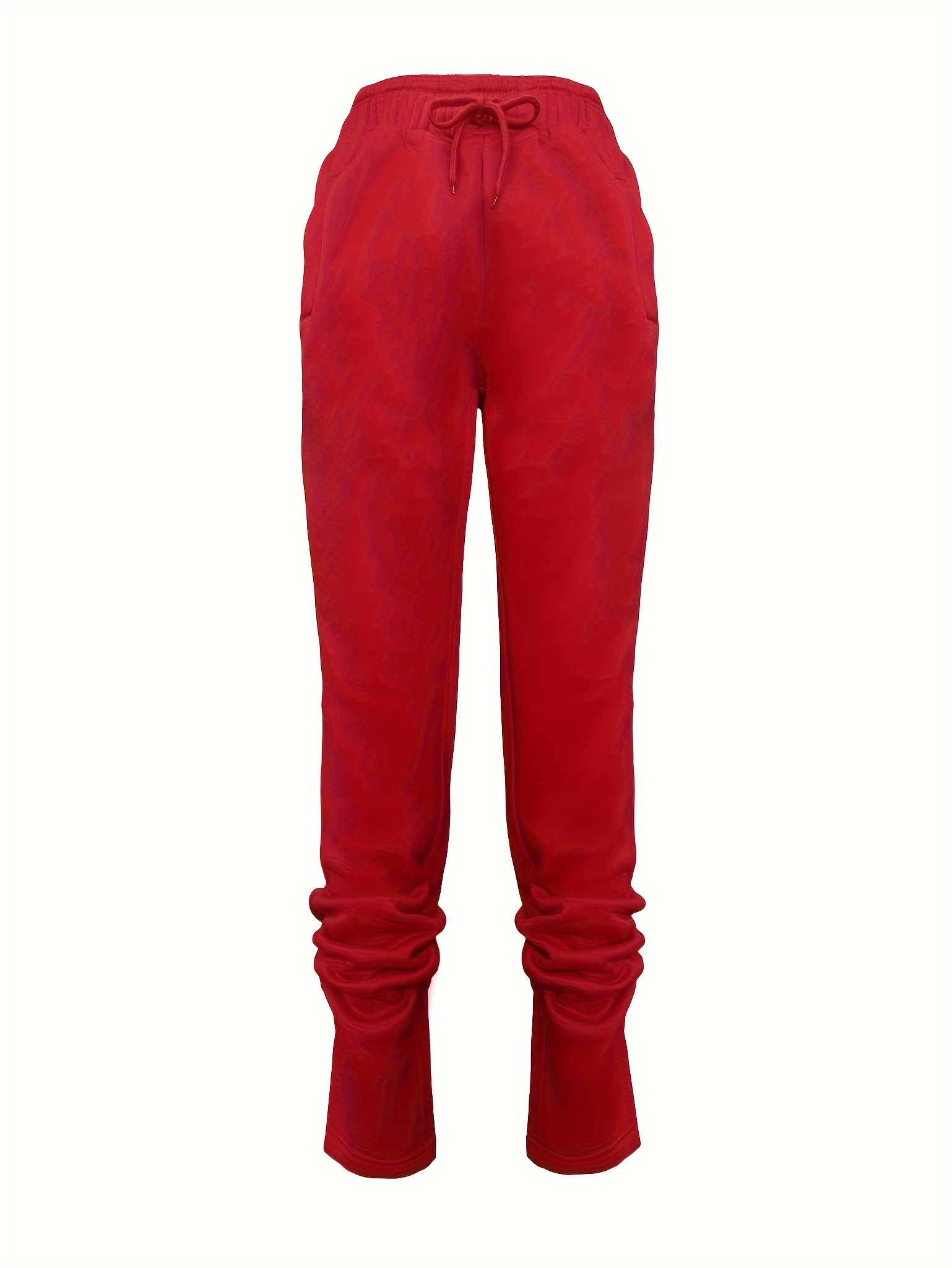 Airpow Clearance Jogger Pants Fashion Women Solid Pockets Drawstring Casual  Mid Waist Leather Long Pants Red XL 