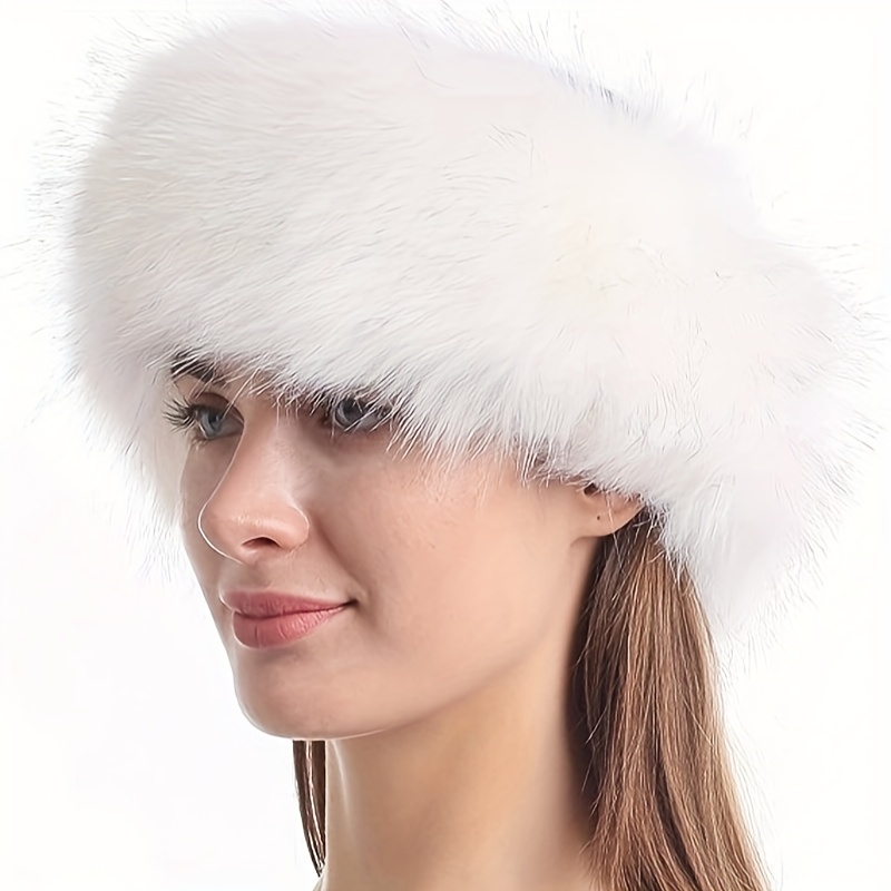 Winter Faux Fur Headband For Women Plush Solid Color Warm Empty