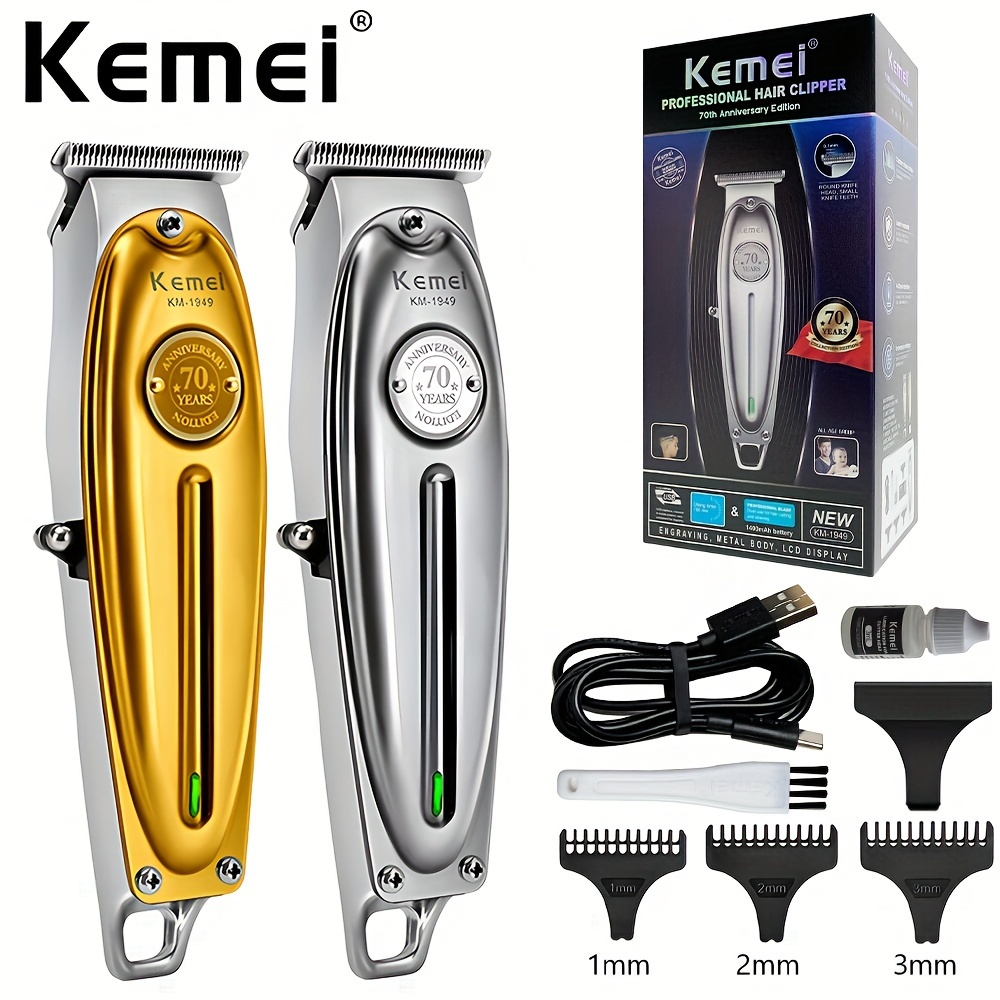  KEMEI 1949 Trimmer Professional Hair Clippers for Men Zero Gap  Electric Cordless Beard/Hair Trimmer Rechargeable T-Blade Haircut Machine,  Stylists and Barbers Grooming Kit with Cape, Gold : Beauty & Personal Care