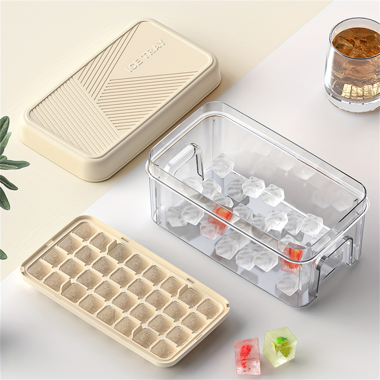 Ice Cube Tray With Lid Ice Trays For Freezer Ice Maker Mold With Container  32 Ice Trays Easy-release Ice, For Cocktail, Stackable Ice Trays (1 Layer  Trays 1 Ice Bucket & Scooper ) - Temu