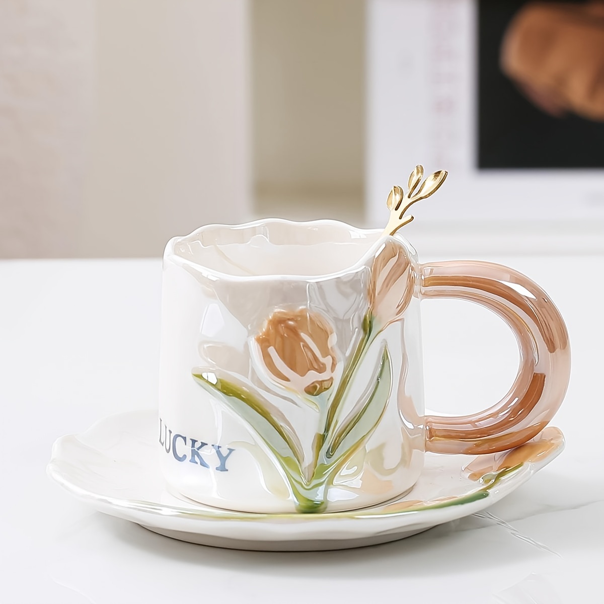 Tazas de café de cristal, taza de calabaza de 16 onzas con asa, juego de 2,  taza de té de café transparente con cuchara y platillos, para café con