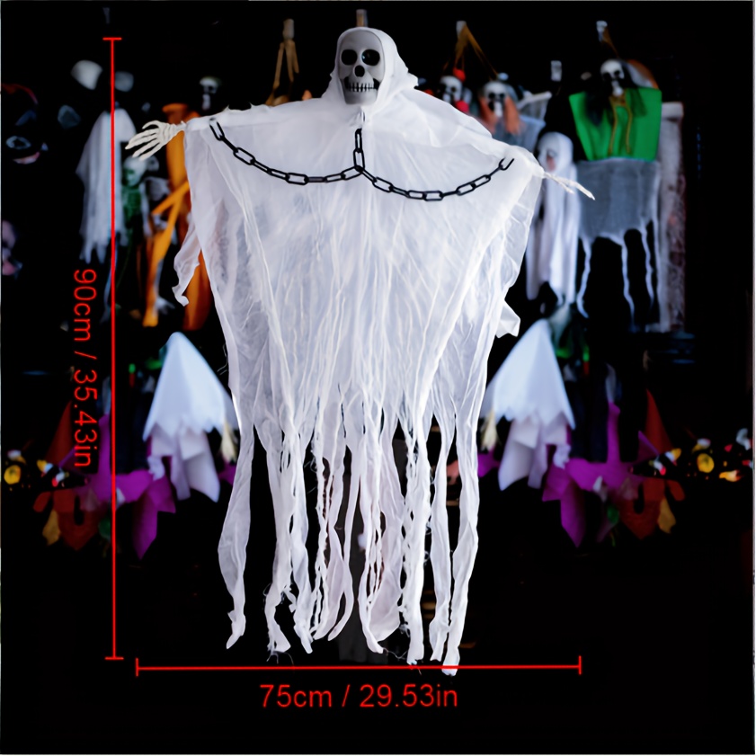 halloween decorations hanging ghosts skull head gauze ghost face haunted house entrance horror props ghost ornaments details 4