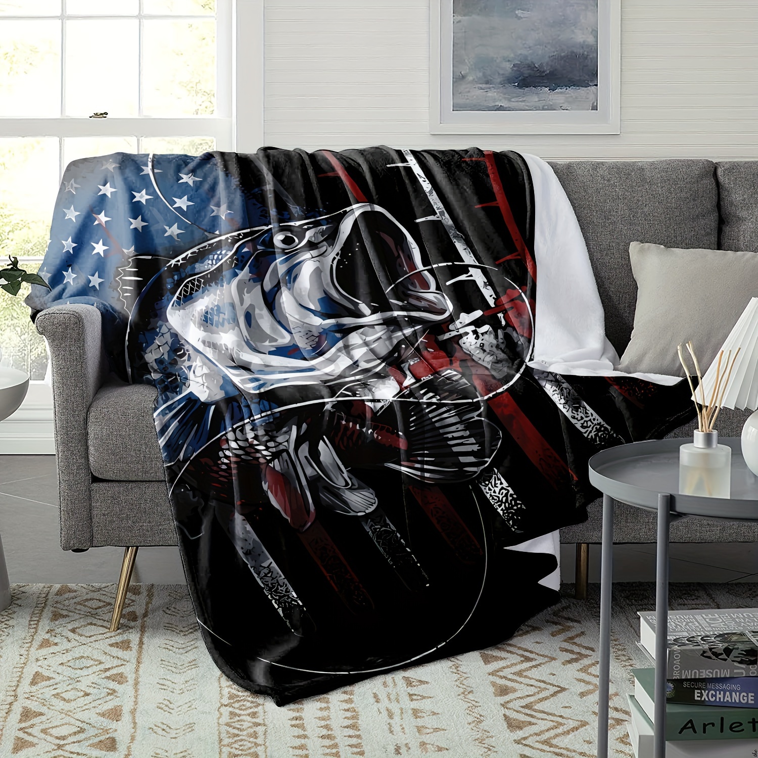 Flannel Blanket American Flag (fishing Man Giant Zebra Fish) - Temu Canada