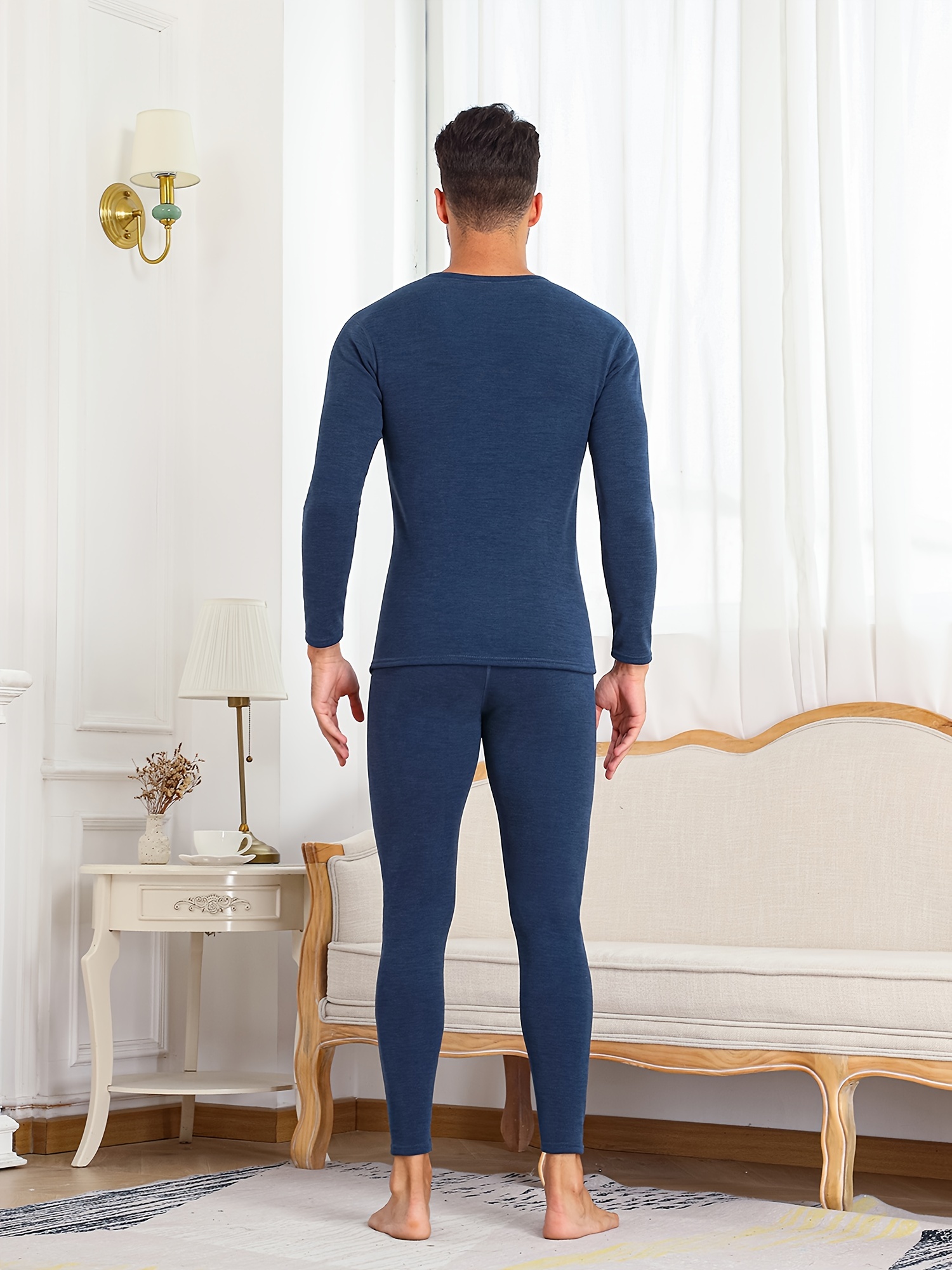 Men Thick Inner Wear Thermal Underwear Long Johns Pajama Set Winter Warm  Velvet Tops Pant 2 Piece Outfits 