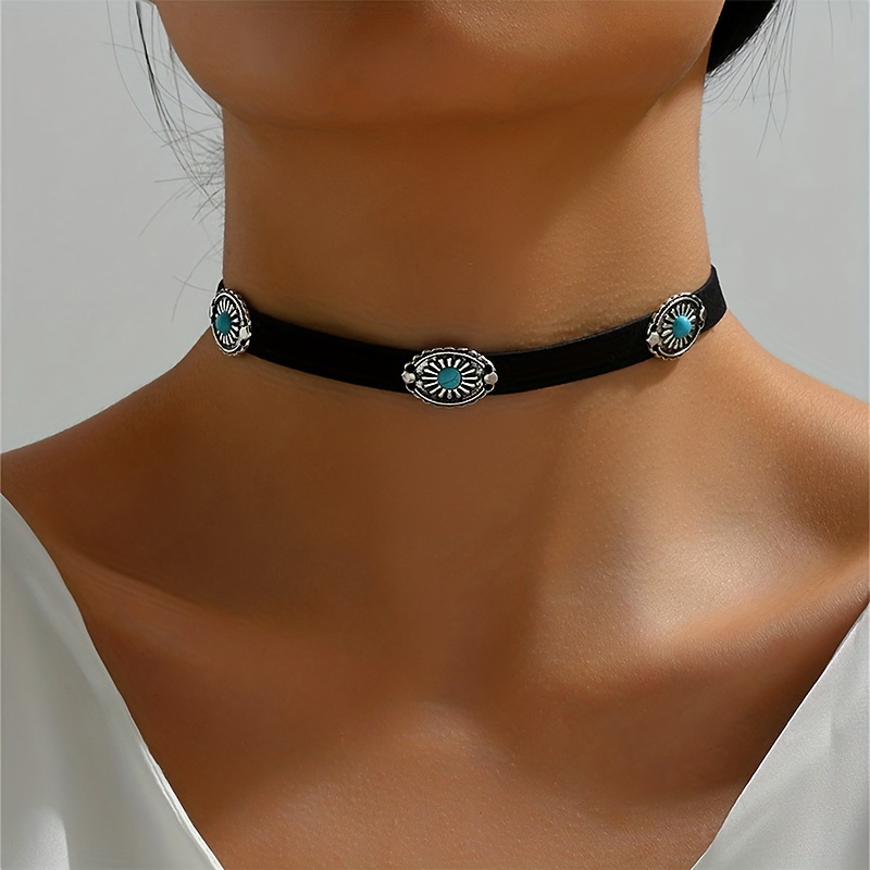 1pc Retro Lock Pendant Black Rope Necklace, Ethnic Style Collarbone Chain  For Girls