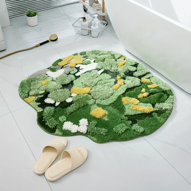 1PC Plush Handmade 3D Moss Decorative Carpet, Absorbent Anti-Slip Machine  Washable Bath Rugs, Comfortable Furry Floor Mat, Suitable For Living Room Be