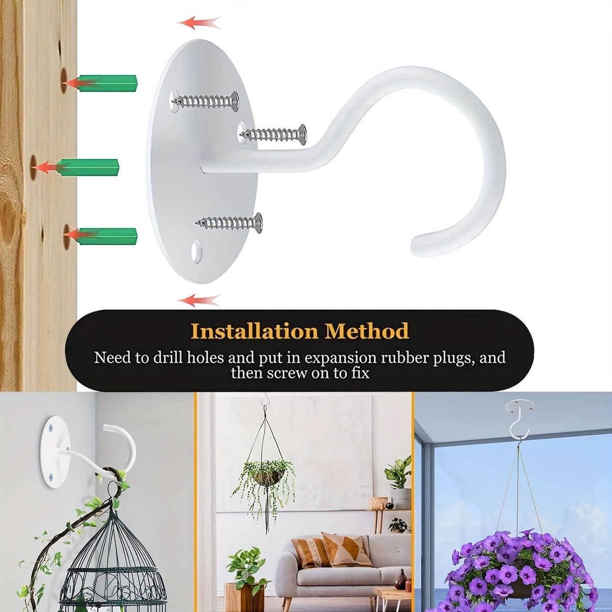 2/4pcs, Ceiling Hooks For Flower Pot Basket, Decorative Flower Pot Holder  Ceiling Hook For Outdoor Indoor, Modern Plant Hanging Hook For Balcony  Porch