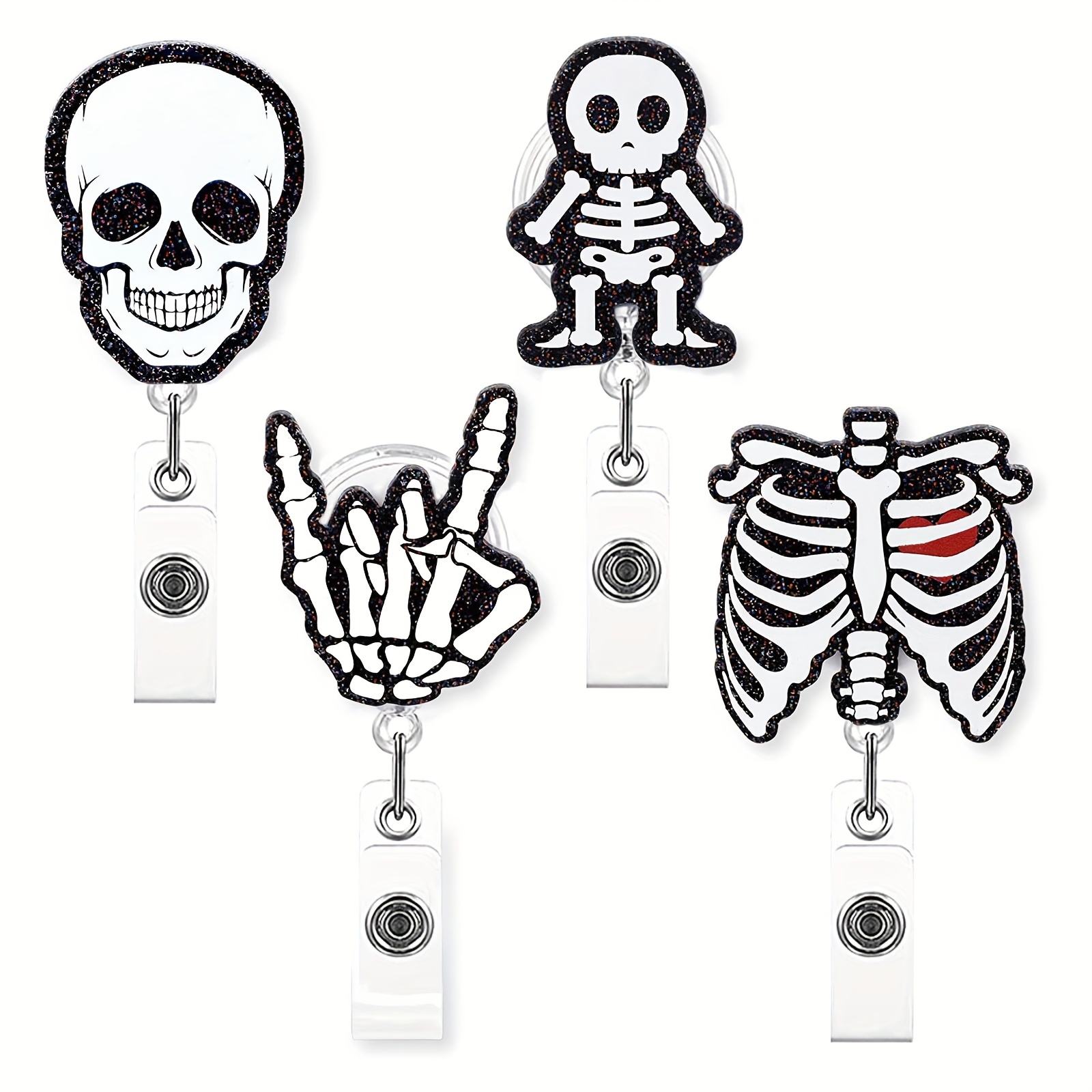 Retractable Badge Reel Clip, Funny Gothic Ghost Skeleton Name Tag
