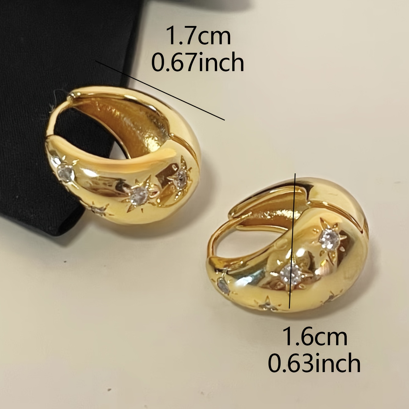 French Geometric Copper Stud Earrings with Zirconia Stones - Vintage Design