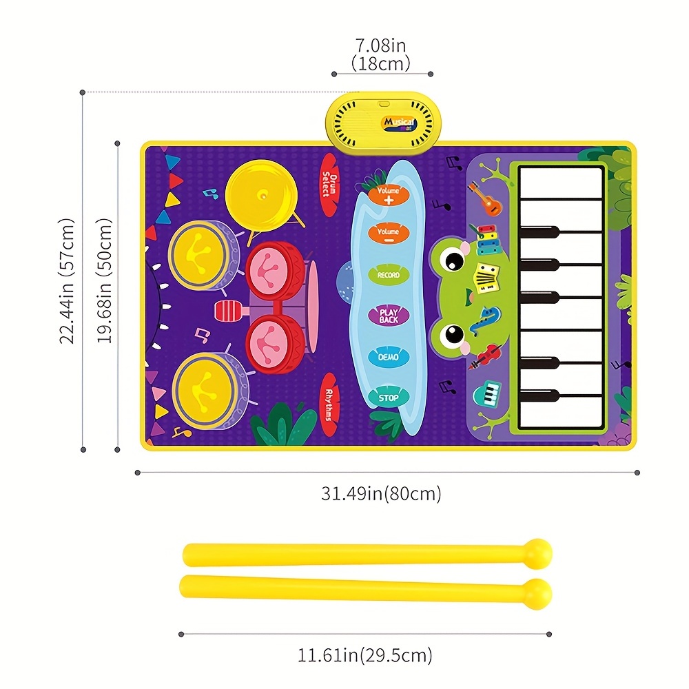 5.08 Cm 1 赤ちゃんのおもちゃ 1 歳の男の子 女の子用、幼児用ピアノ キーボード & ドラム フロアマット スティック付き、12 ～ 18  ヶ月の早期音楽学習感覚玩具、1 2 3 歳の男の子 女の子の誕生日プレゼント