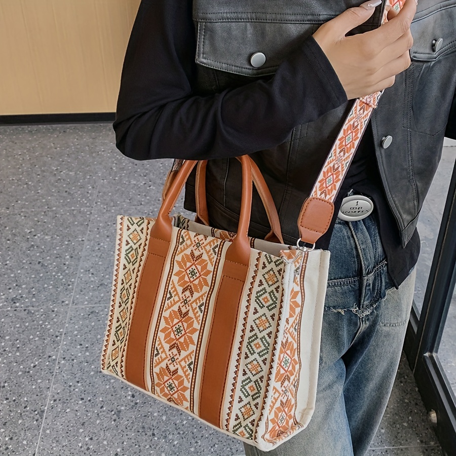Geometric Pattern Shoulder Bag, Women's Square Zipper Purse, Classic Faux  Leather Crossbody Bag - Temu