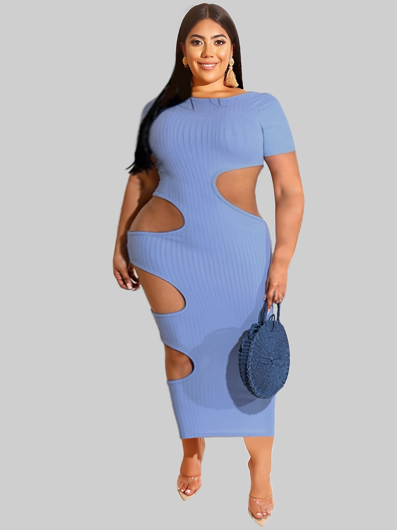 Plus Size Solid Short Sleeve Maxi Dress Women's Plus Medium - Temu