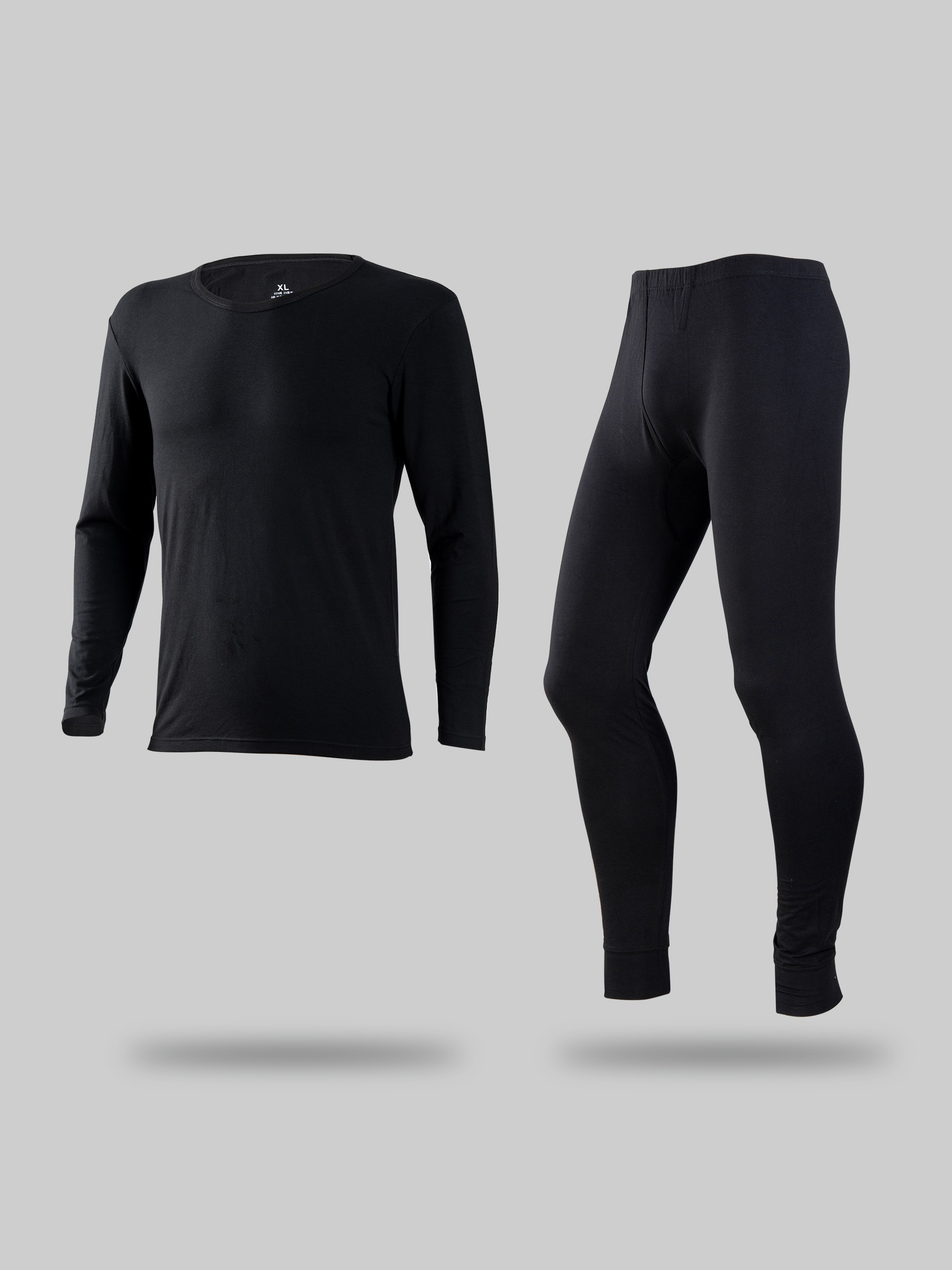 Solid Color Thermal Underwear Set Round Neck Long Sleeves - Temu