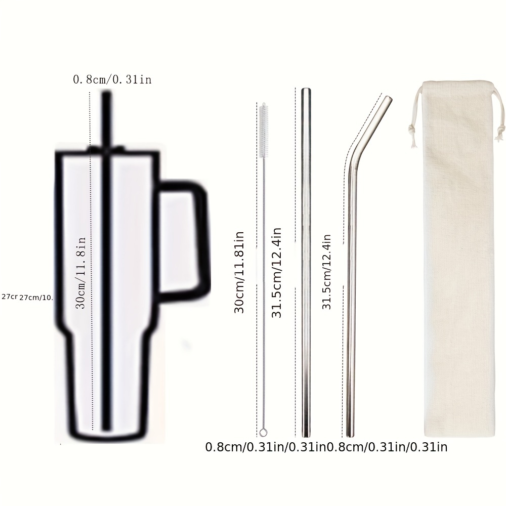 Stainless Steel Straws For Stanley Cups Travel Tumbler, Reusable Straws  With Cleaning Brush & Drawstring Bag, Summer Winter Drinkware Accessories -  Temu