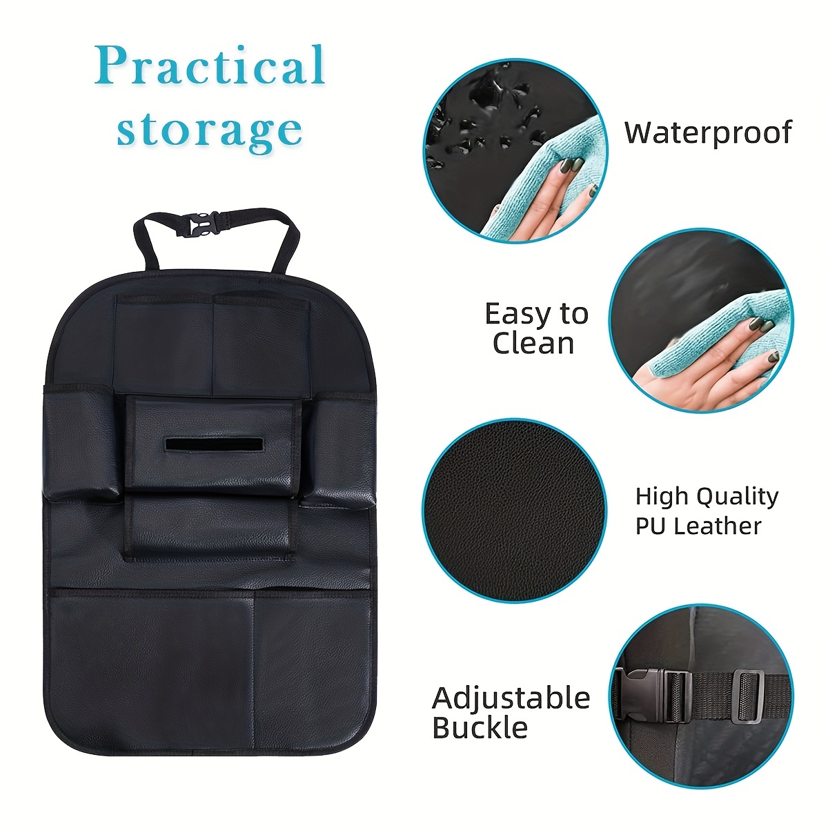 car accessories car seat back storage bag pu leather waterproof and durable car seat organizer kick mats muti pocket back seat storage bag