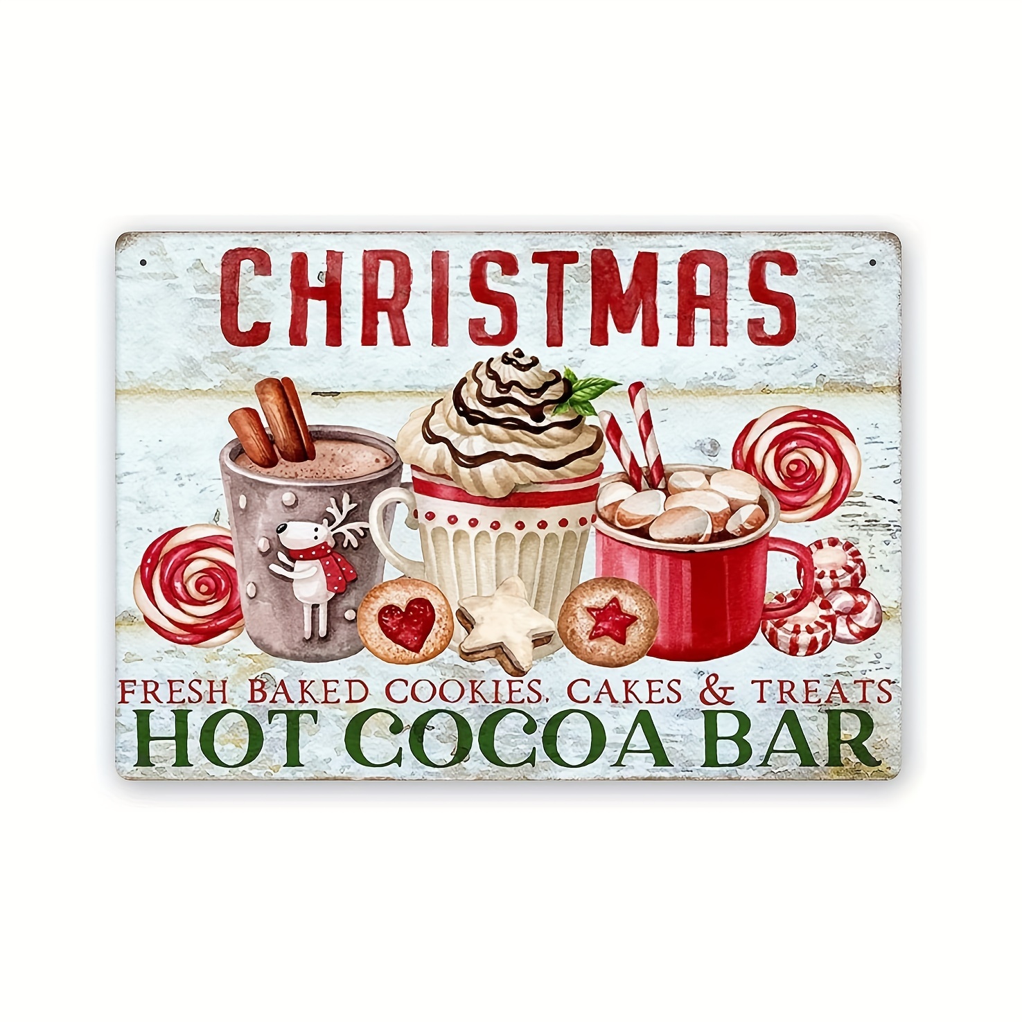 Farmhouse Christmas Decoration Hanging Wooden Wall Sign (Christmas Hot Cocoa Bar) Retro Poster 11.81 X 7.87 Inch Metal Tin Painting Home Lovers Gift Fun Sign