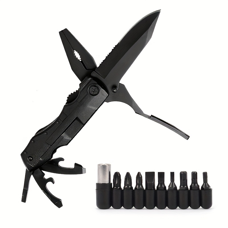 1pc Multifunctional Stainless Steel Tool Pliers, 9 Kinds Of Screw Head,  Tough Wear-resistantPortable Folding Knife Pliers, Outdoor Fishing Tool