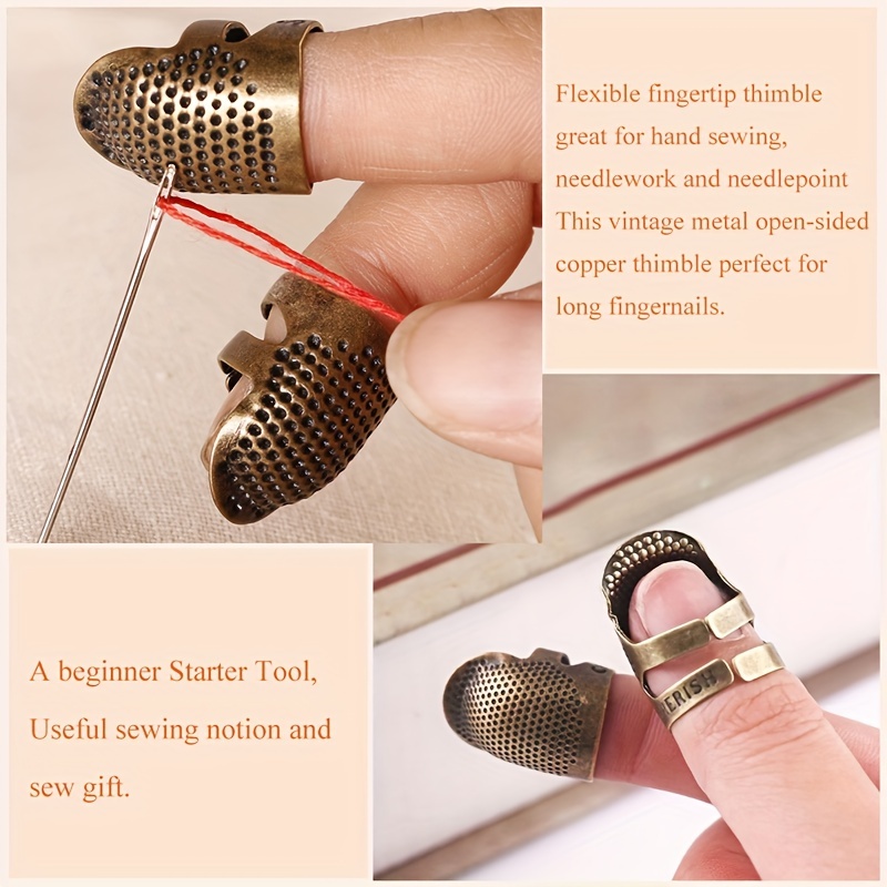 Sewing Thimble + Sewing Needles, Finger Protector Fingertip Thimble  Adjustable Metal Bronze Sewing Thimble Rings And Leather Coin Thimble For  Needlework, Hand Embroidery Craft - Temu Canada