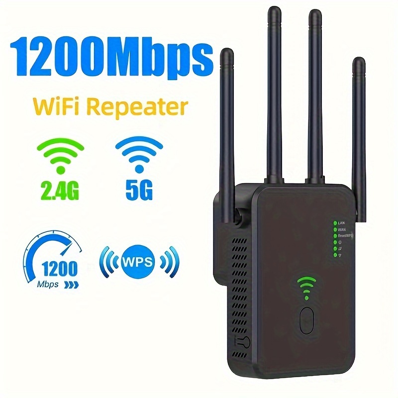 Extensor WiFi: extensor de alcance WiFi de hasta 1200 Mbps, amplificador de  señal WiFi, repetidor WiFi de doble banda de 2.4 y 5 GHz con puerto