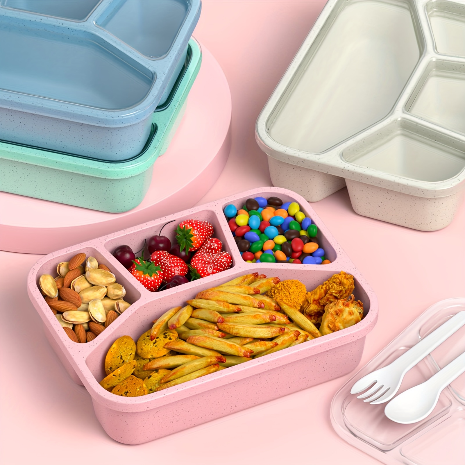 Polypropylene Bento Box Lunch Box Meal Prep Containers Reusable 4- compartment Plastic Divided Food Storage Container Boxes For Kids Adults -  Temu