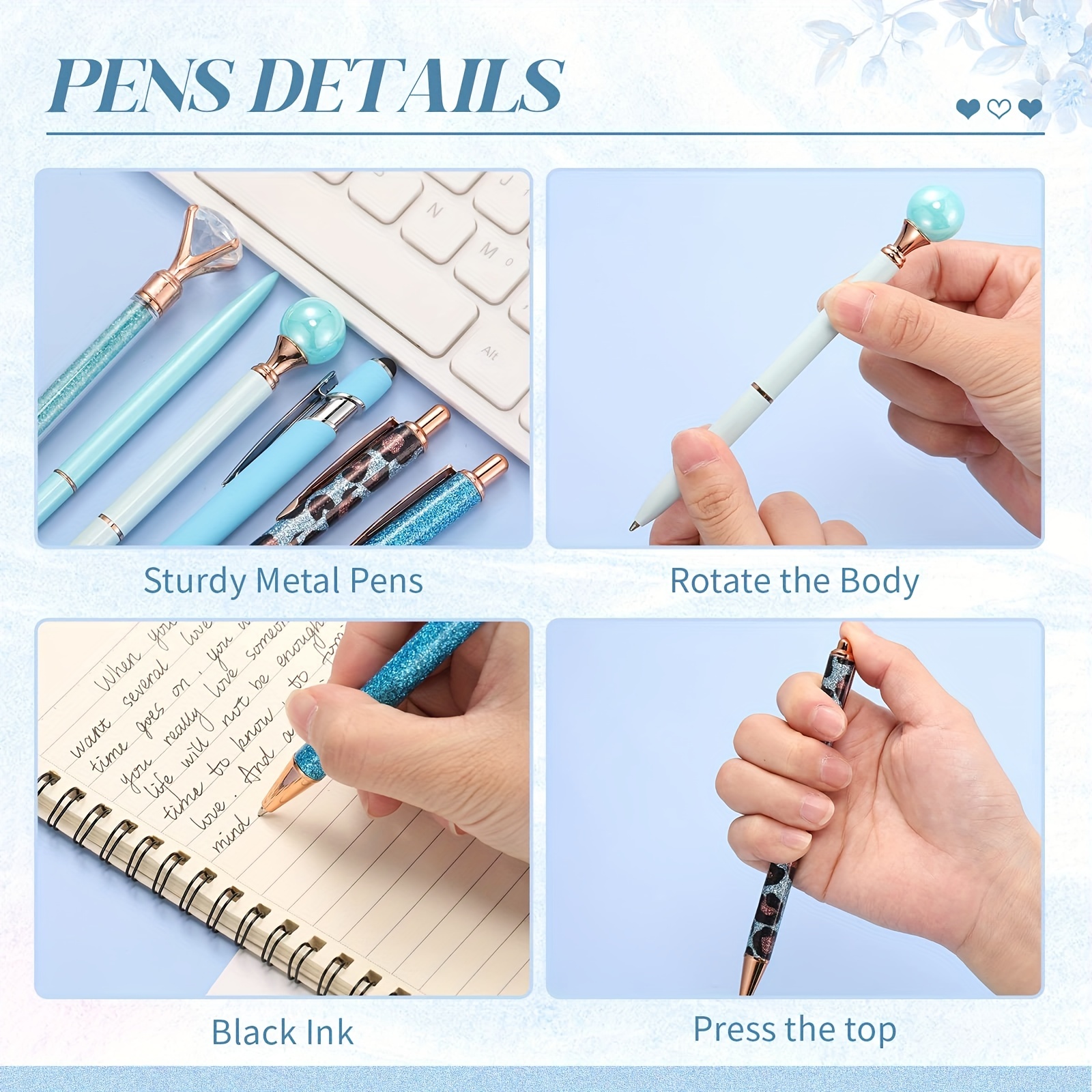 6 Pcs Ballpoint Pens Set Metal Crystal Diamond Pen for Journaling Glitter  Pens Pretty Cute Pens Black Ink Fancy Pens Gifts for Women Girls Teacher  Office Wedding School Supplies (Green Series) 