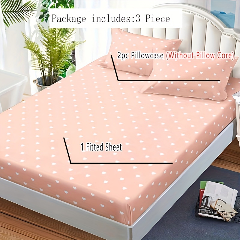 Love Print Fitted Sheet Set, Dustproof Non-slip Mattress Protector