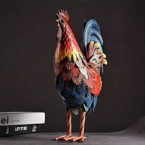 item picture 1pc metal rooster statue outdoor garden statue metal garden sculpture and statue chicken ornaments courtyard art backyard lawn decoration