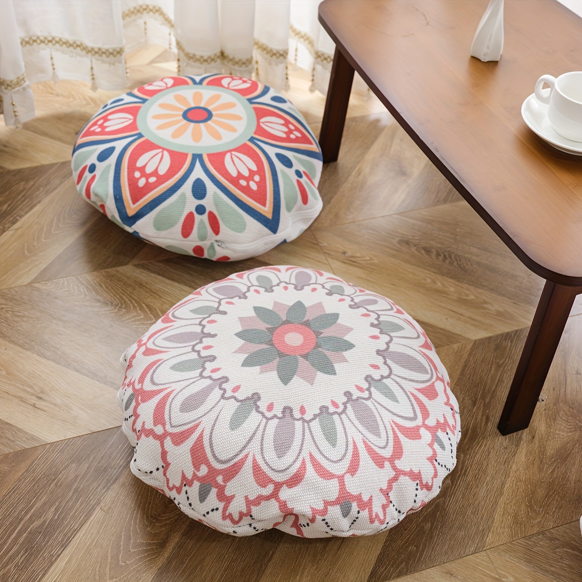 Boho Round Floor Seat Pillows Cushions 22 x 22, Soft Cotton Linen  Bohemian Yoga Mandala Meditation Pouf Tatami Floor Pillow Cushion for  Living Room