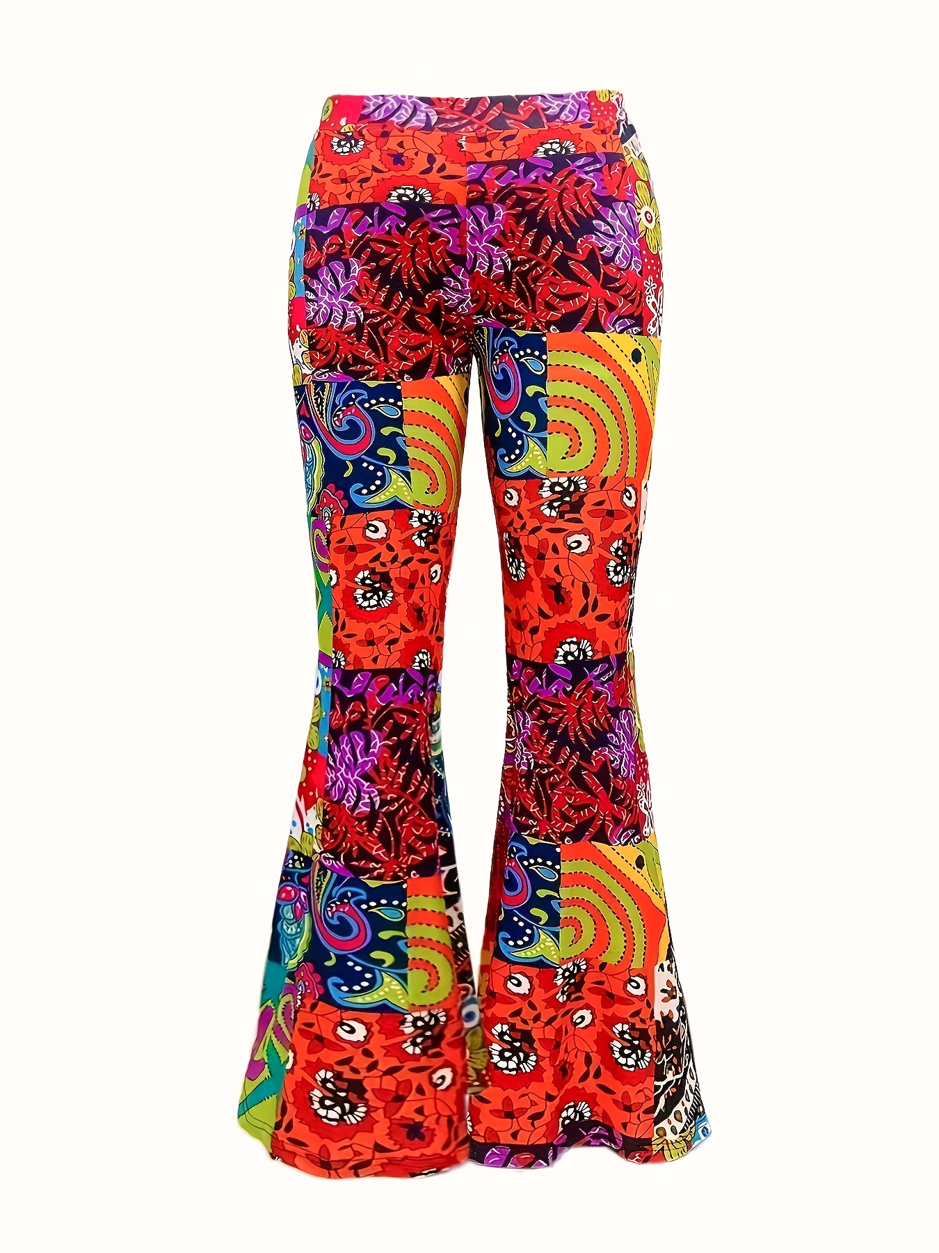 Color Block Allover Print Flared Pants, Boho Forbidden Pants For Spring &  Summer, Women's Clothing - Temu, forbidden pants 