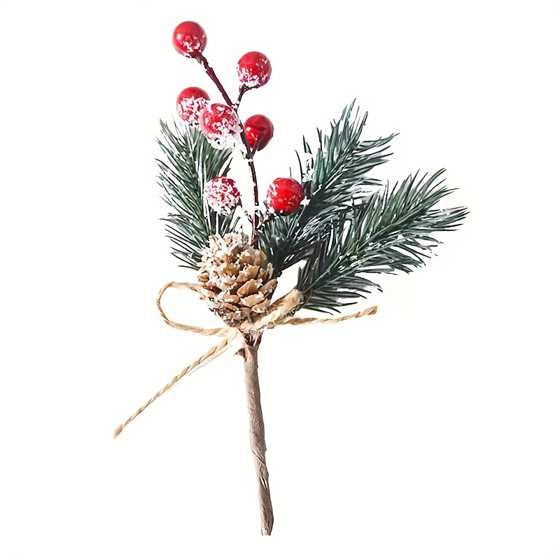 19.6 Christmas Tree Picks and Sprays with Pine Cones Red Berry Stems