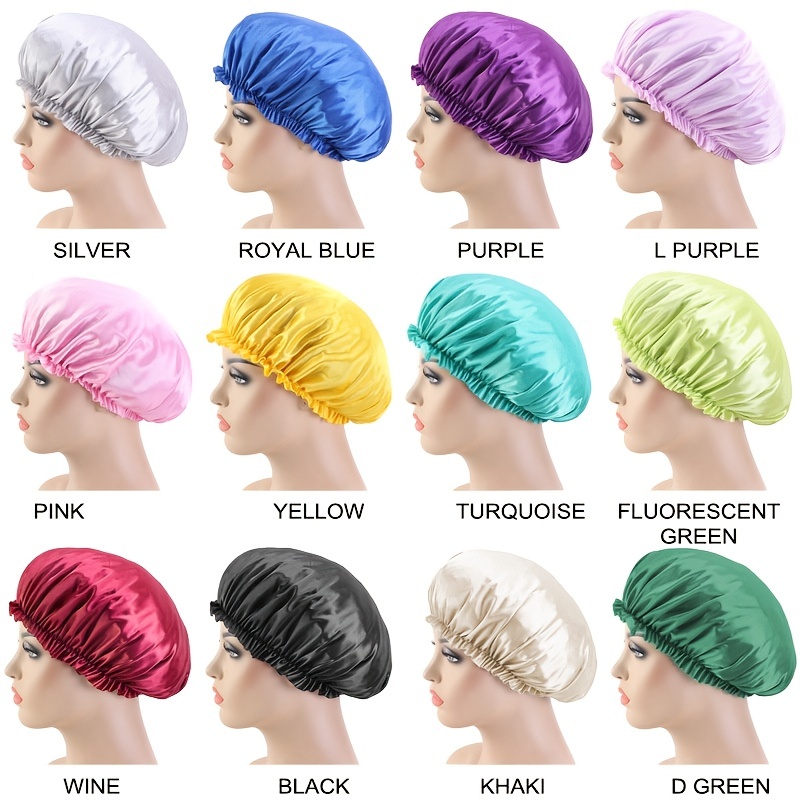 Bonnet en satin Bonnet soyeux Bonnet réutilisable pour dormir Bonnet en  satin pour les cheveux Bonnets Protecteur de cheveux pour les femmes  Utilisation domestique Bonnet soyeux Bonnet de douche pour cheveux longs