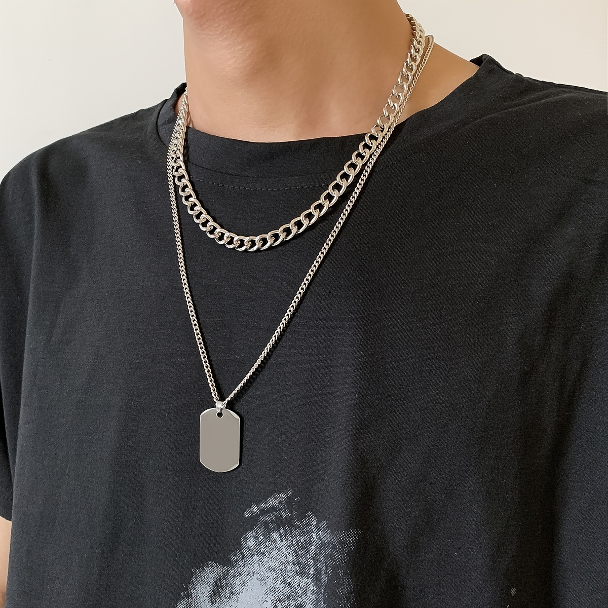 1pc Nightclub Street Hip-Hop Decorations Army Dog Tag Long Necklace Chain  Double Tag Sweater Chain GI Brand Stainless Steel For Men