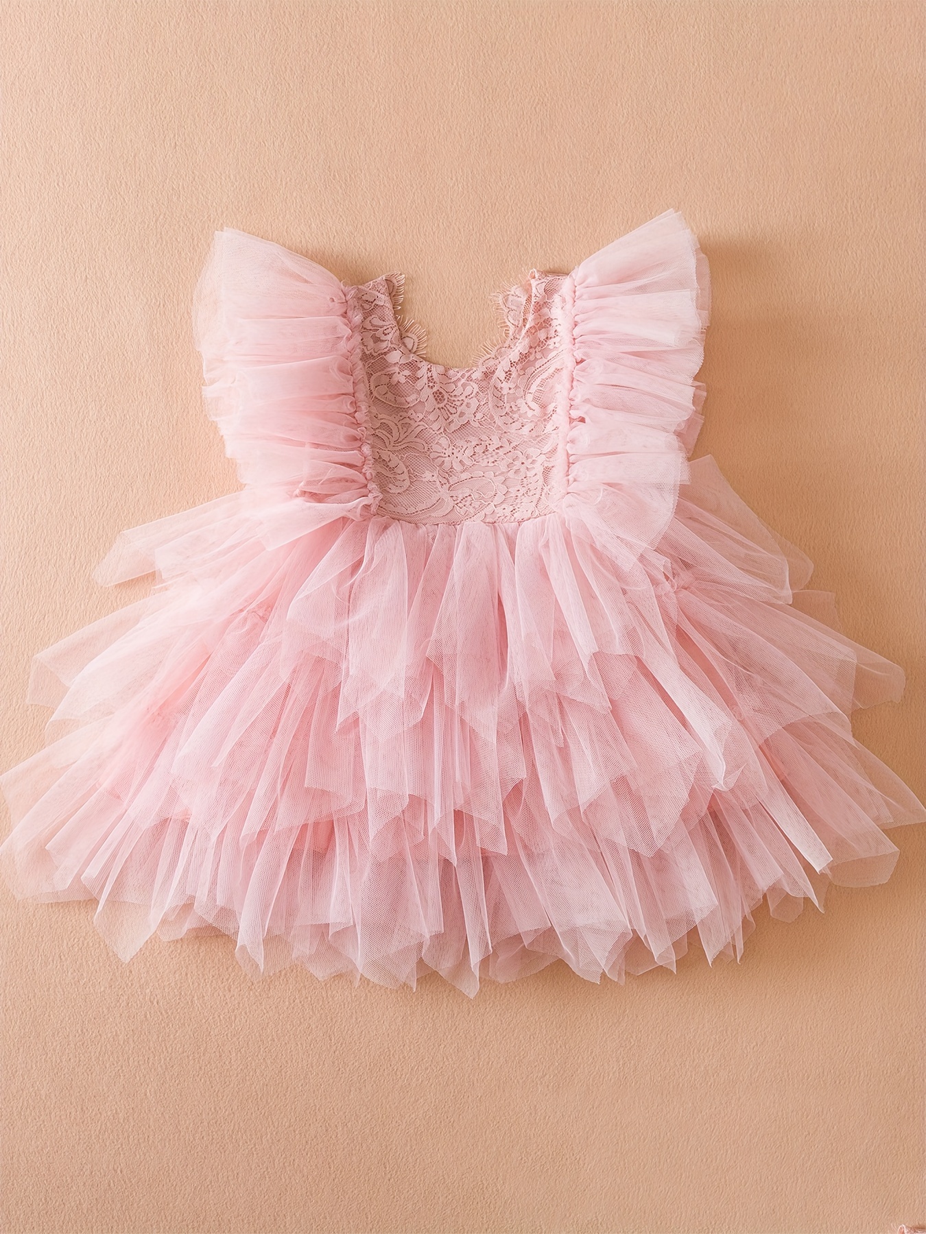 Abito senza maniche in chiffon Cute Pink Newborn Girl Dress in rilievo  Infant Vestito del battesimo 1 anno la festa di compleanno per il bambino