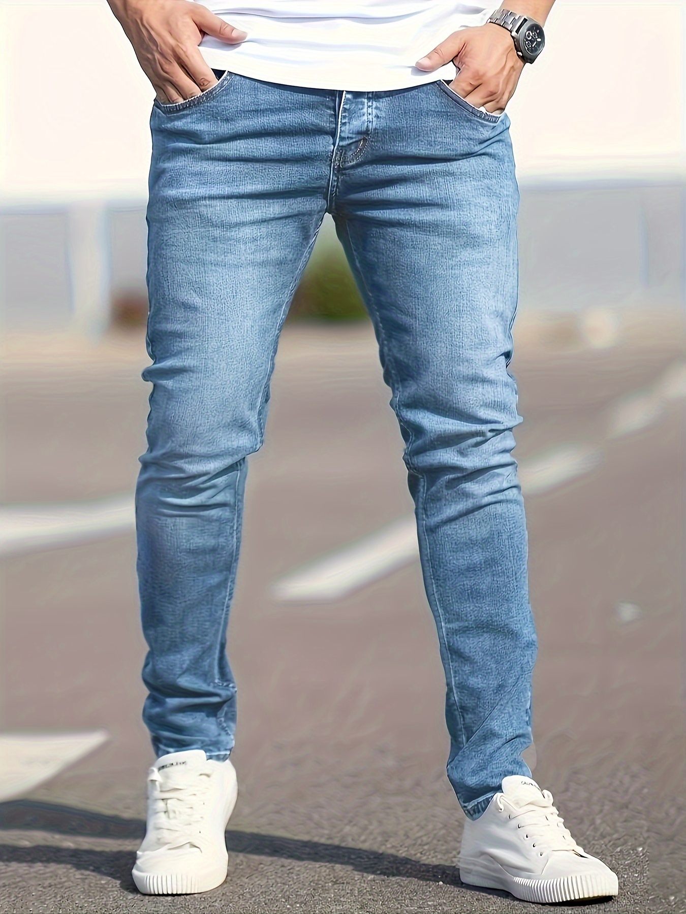Pantalones Vaqueros Elásticos Para Hombre Jeans De Negocios De Moda Casial  Lujo