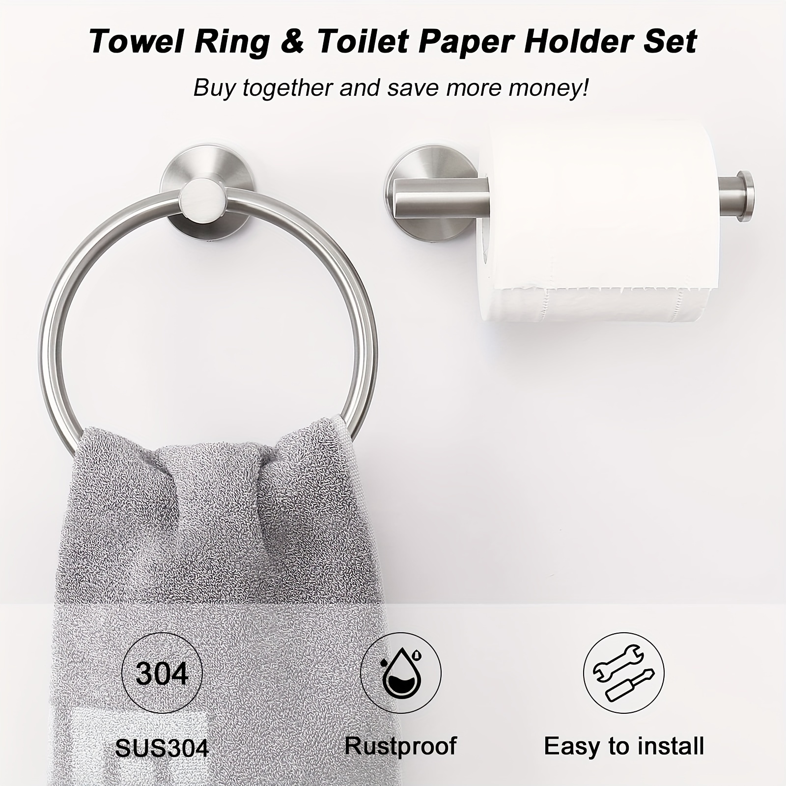 Black Stainless Steel Toilet Paper Holder with Hand Rack Set