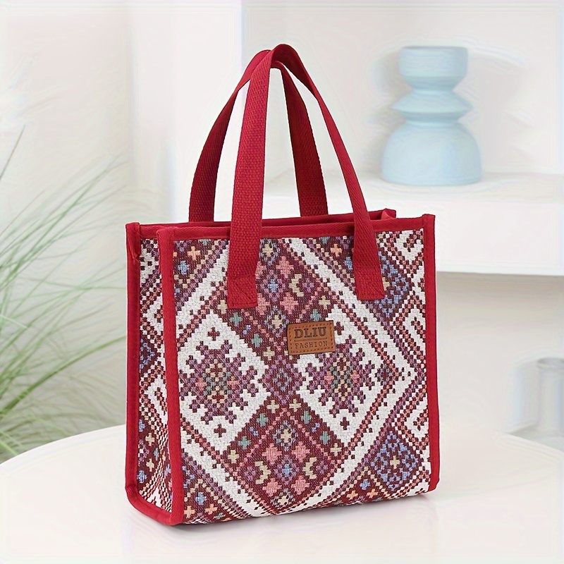 Portable Nylon Lunch Bag, Fashion Plaid Pattern Tote Bag, Women's Casual  Handbag & Shoulder Bag For School, Work, Picnic - Temu
