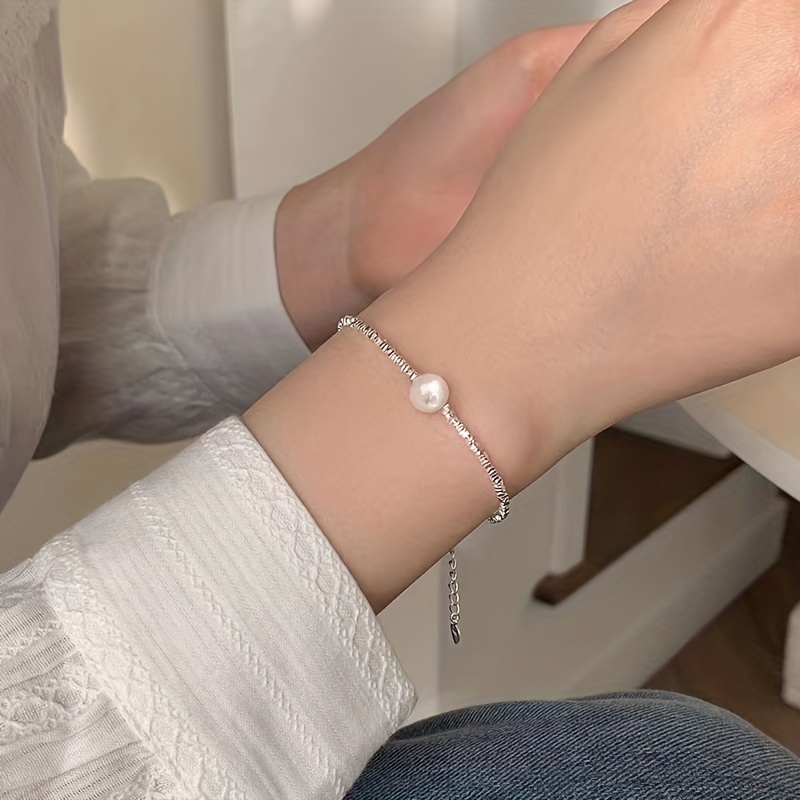 Electroplated Broken Silvery Pearl Bracelet, Irregular Cut Design