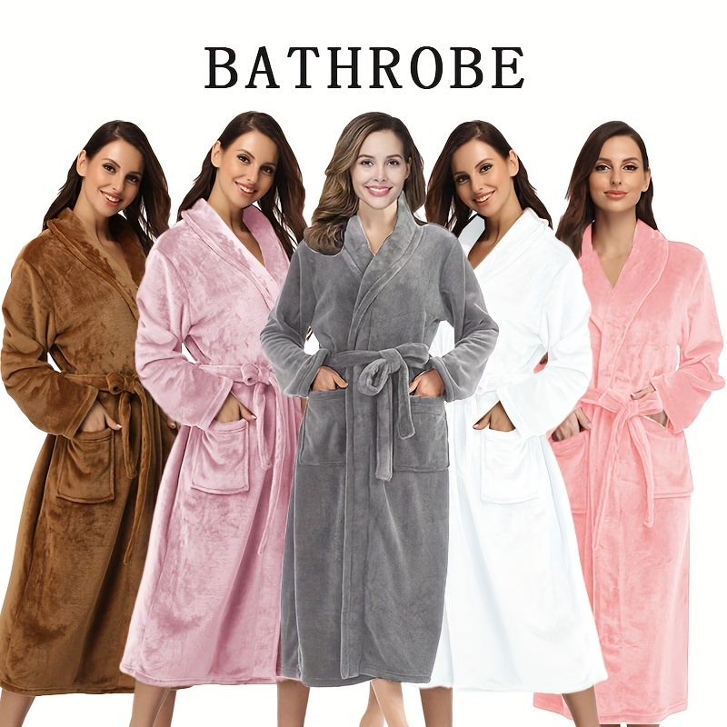 Comfortable Soft Bathrobe Long Sleeve Fuzzy Lounge Robe - Temu