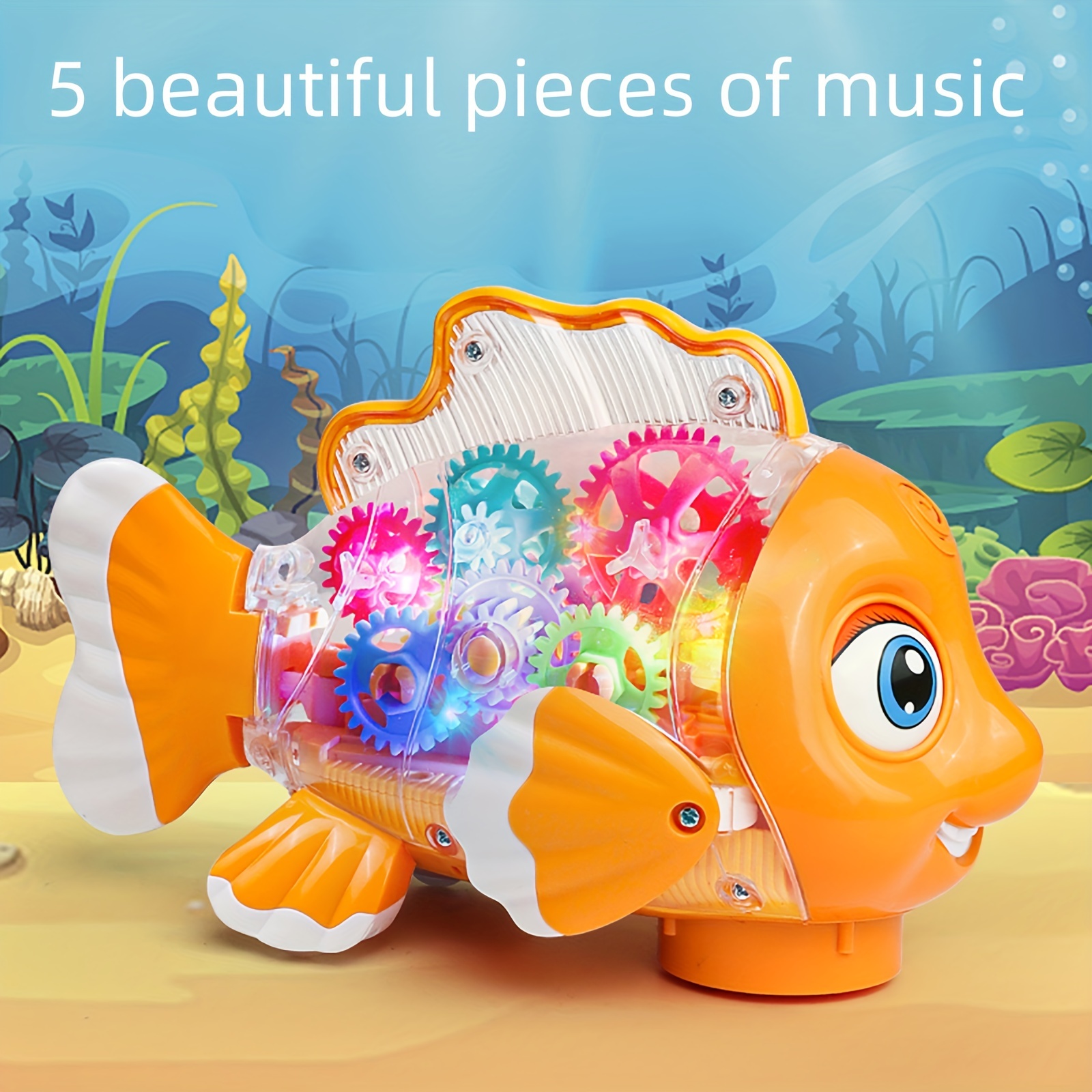 Children's Electric Clownfish Rocking Fish Toy, Baby Educational Lighting Music Universal Walking Fish Christmas ,Halloween ,Thanksgiving gifts