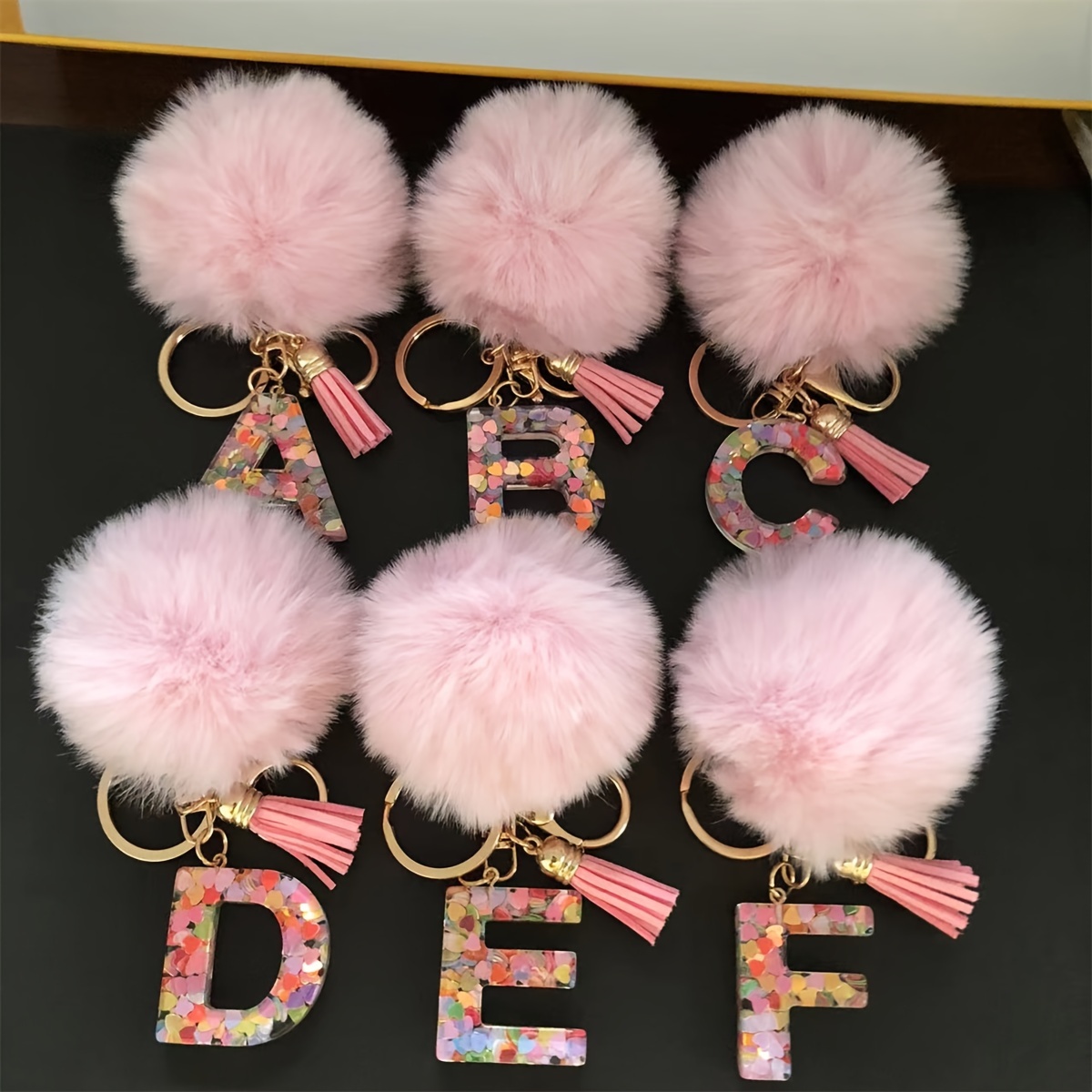 

Alphabet Initial Letter Keychain Cute Plush Pom Pom Key Chain Ring Bag Backpack Charm Car Hanging Pendant Women Girls Gift