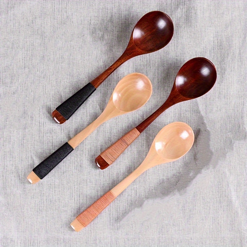 4pcs, Soup Spoon, Wooden Coffee Spoon, Spoon, Modern Stirring Spoon, Reusable Soup Spoon, Washable Dessert Spoon, Tableware For Party