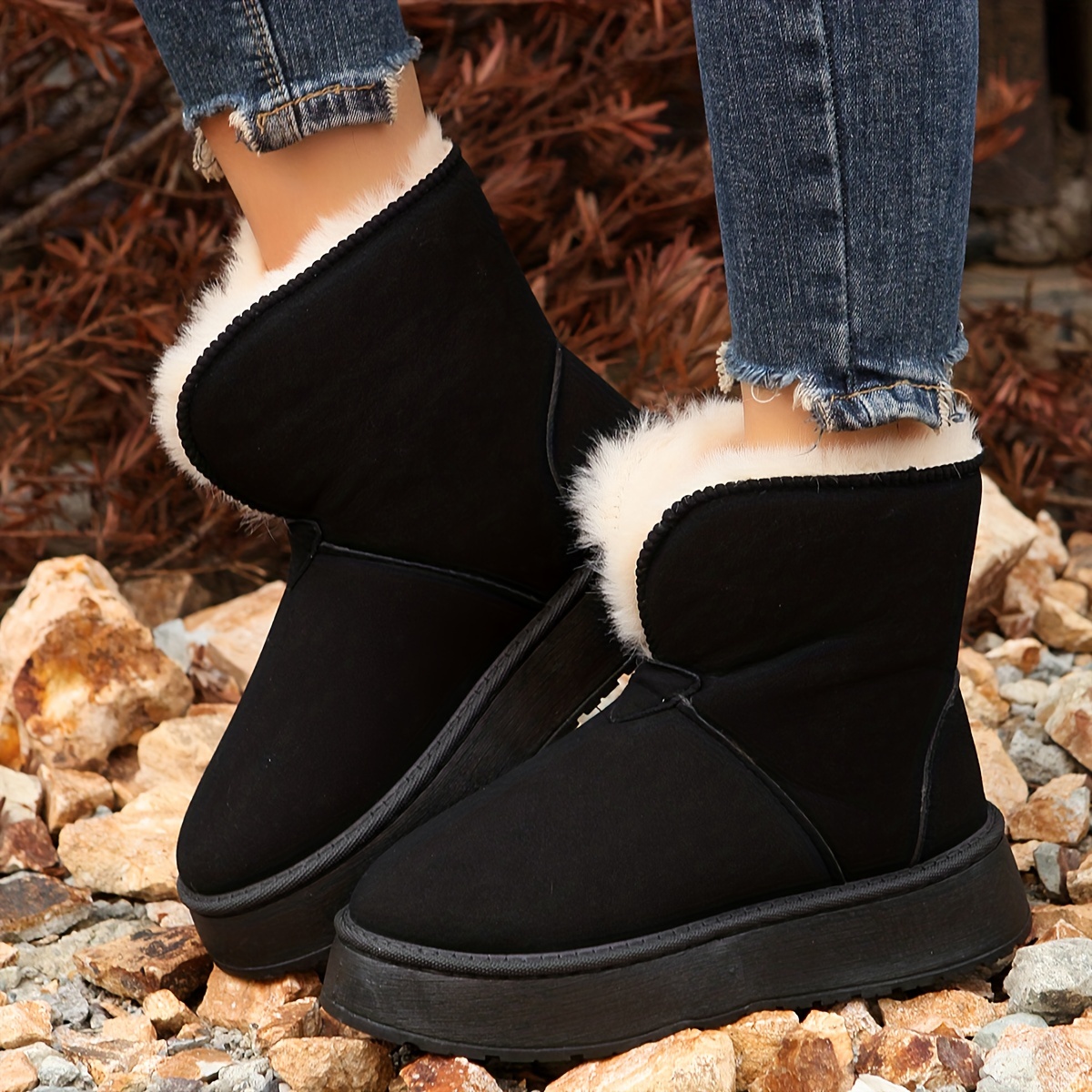 Women's Fleece Lined Ankle Boots Thermal Chunky Low Heeled - Temu