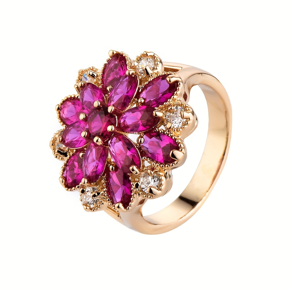 classic popular copper golden plated flower ring for valentines day anniversary gift details 2