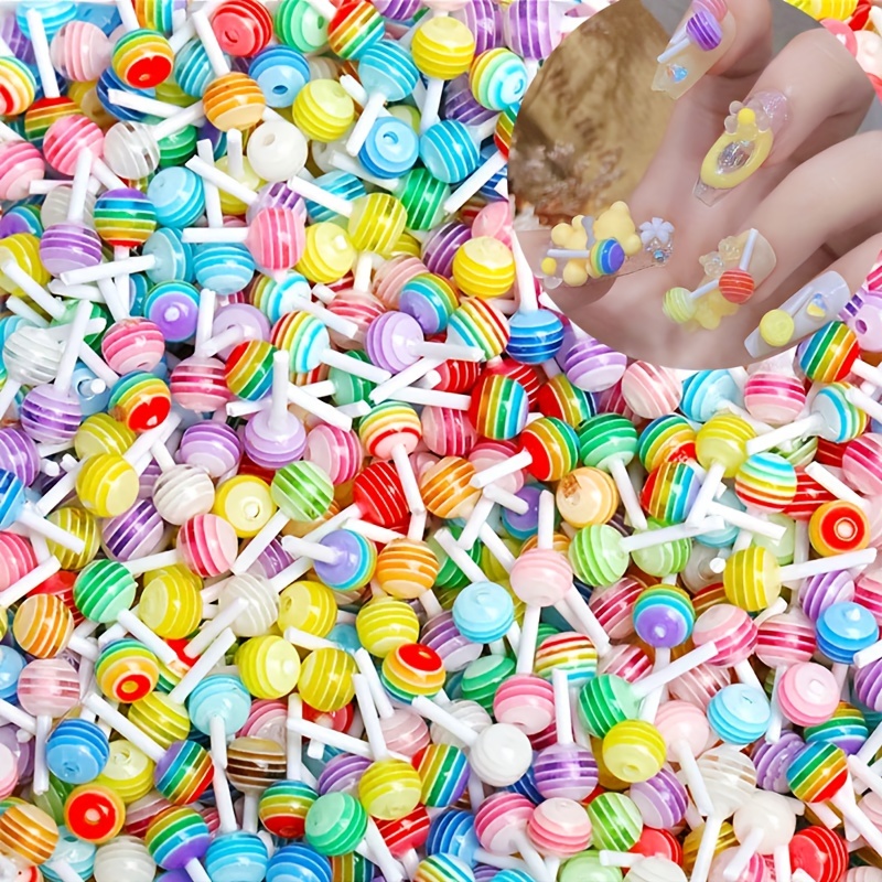 100Pcs 3D Sugar Candy Lollipop Nail Charms Assorted Acrylic