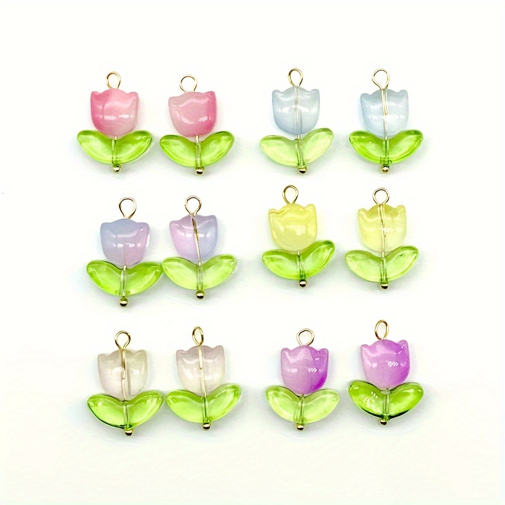 

20pcs Random Mixed Color Flower Glass Pendant Floral Charms For Diy Jewelry Accessories