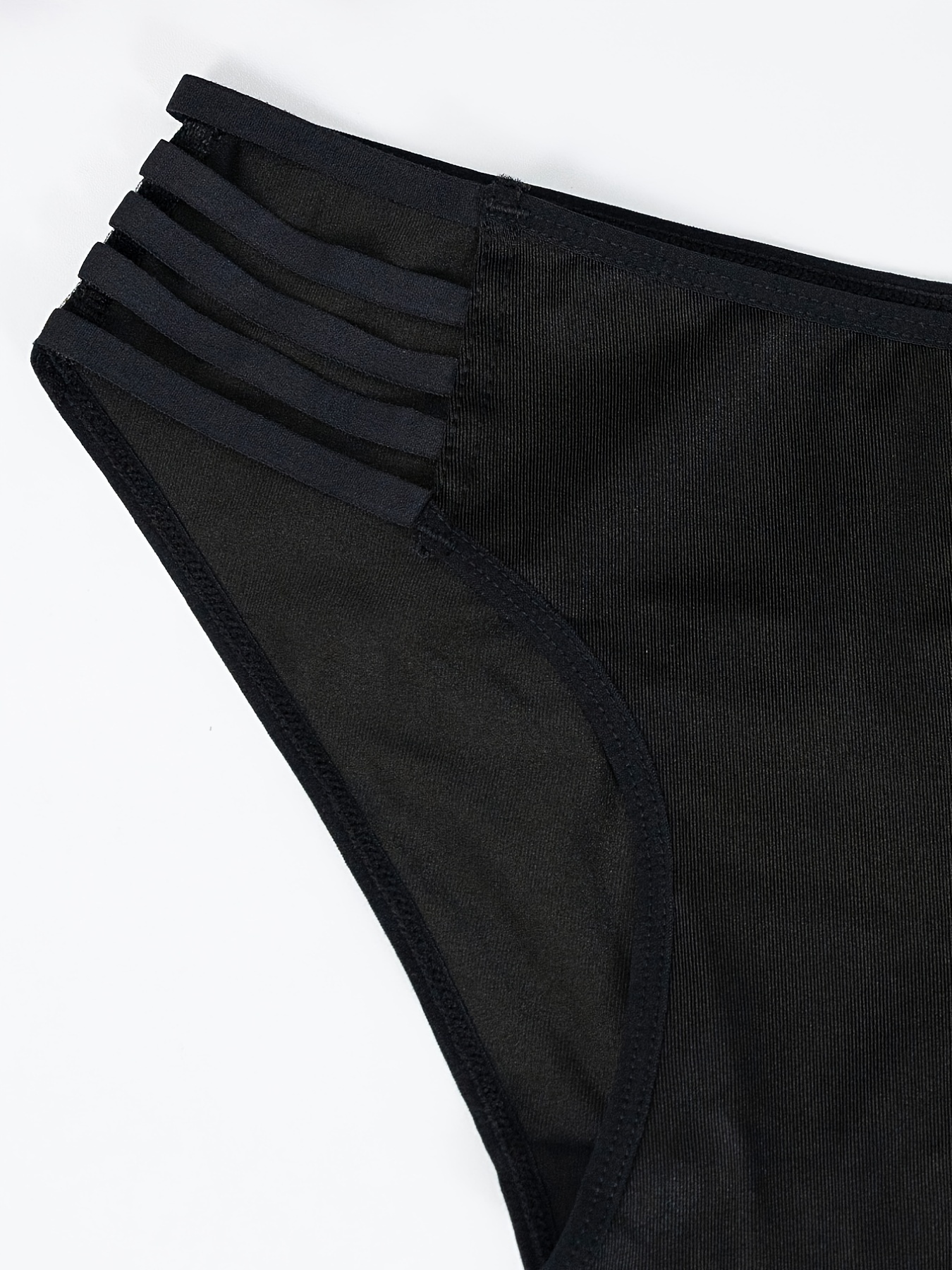 Plus Size Contrast Lace Semi Sheer Panties, Women's Plus Solid High Stretch  Underwear Briefs
