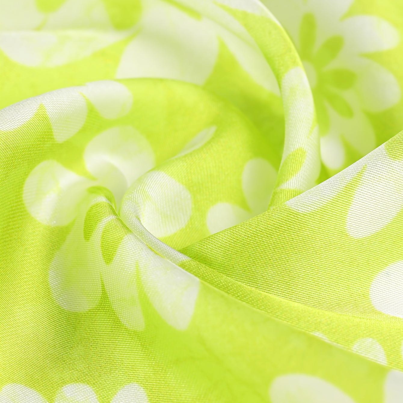 Green Silk Square Flower Print Scarf Head Band