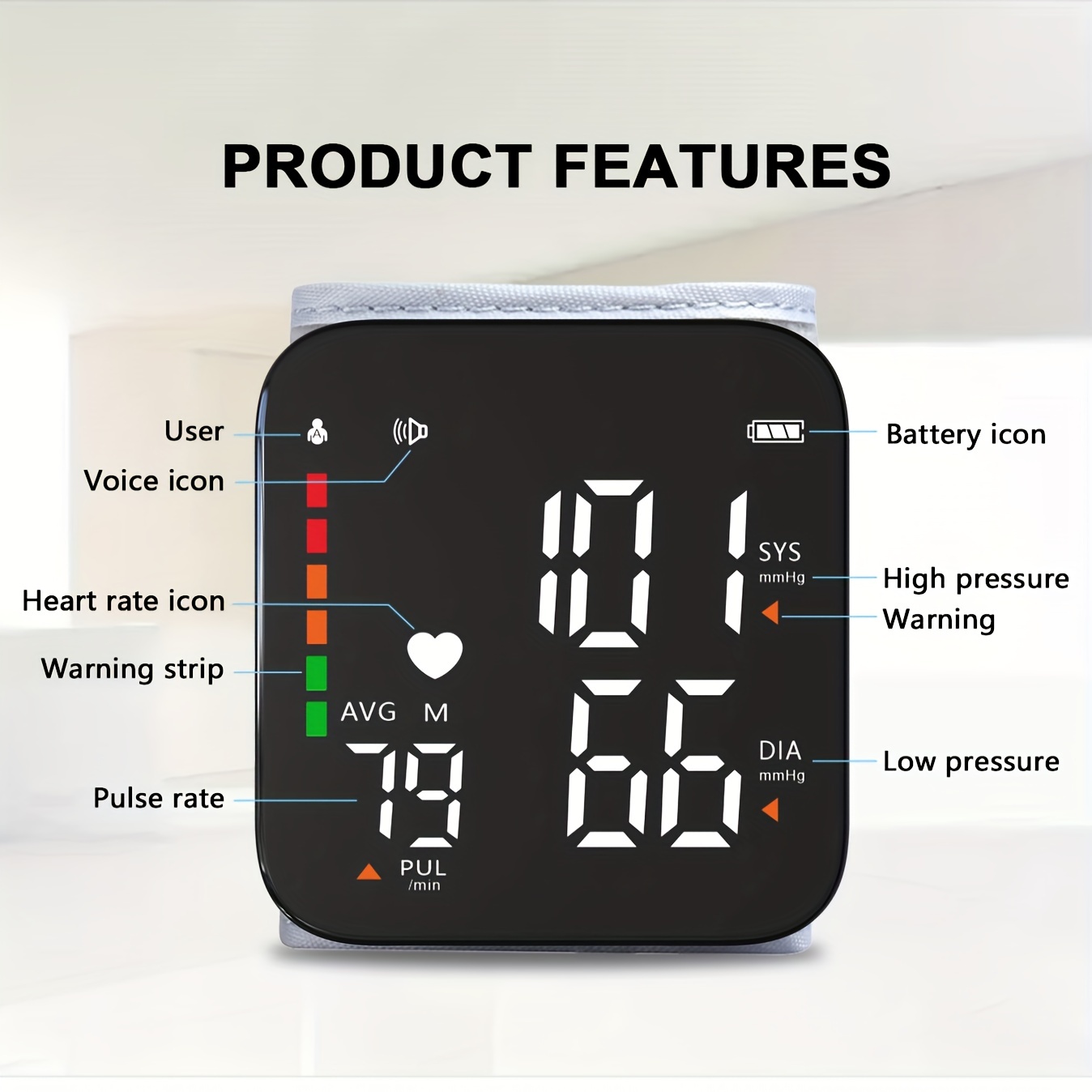 Wrist Blood Pressure Monitor, Automatic Digital Led Display, Adjustable Cuff,  2x90 Readings Memory, Voice Broadcast For Home - Temu