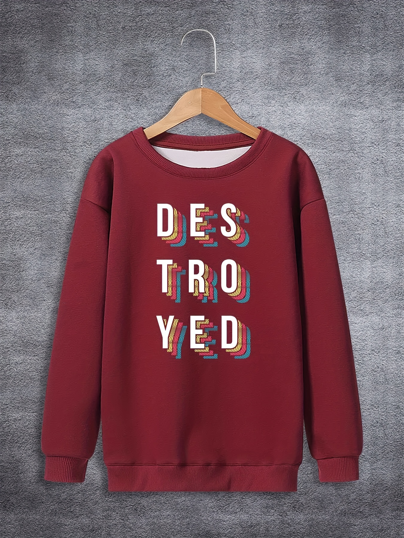 Destroyed Letter Print Sweatshirt For Boys Casual Graphic Design