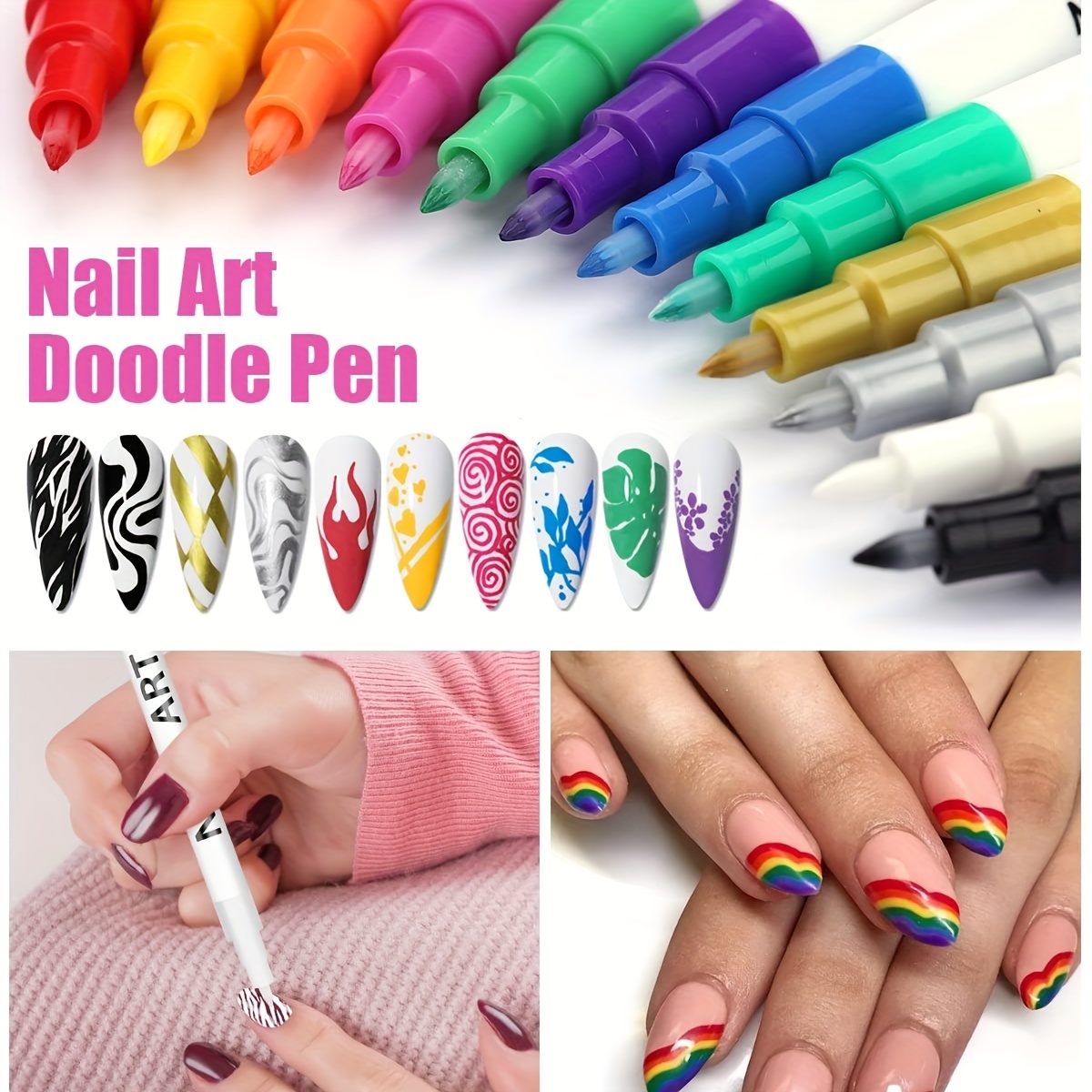 Nail Art Pens Set Nail Art Drawing Pen For Painting Nails - Temu
